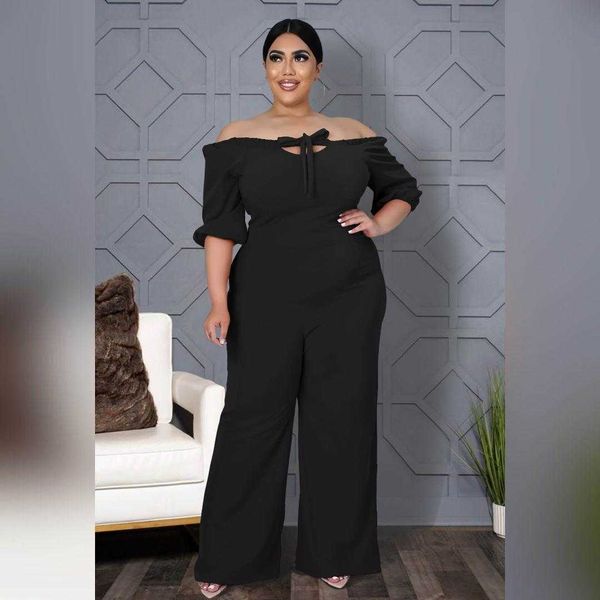 fashion plus size women solid romper color off shoulder strap wide leg pants, Black;white
fashion plus size women solid romper color off shoulder strap wide leg pants, Black;white