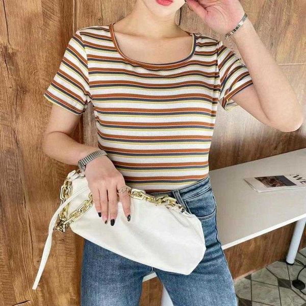summer color striped blouses round neck short sleeved t shirt womens korean style, White
summer color striped blouses round neck short sleeved t shirt womens korean style, White