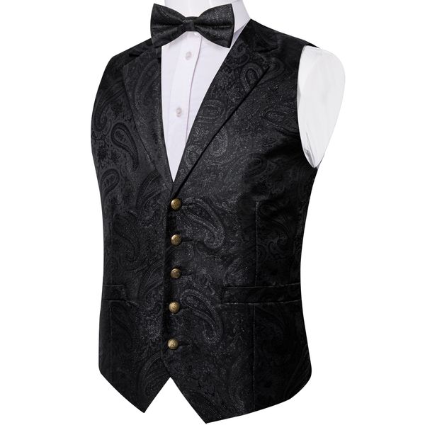 men's vests luxury black paisley silk suit vest for men bow tie handkerchief cufflinks wedding party formal tuxedo waistcoat 230331, Black;white
men's vests luxury black paisley silk suit vest for men bow tie handkerchief cufflinks wedding party formal tuxedo waistcoat 230331, Black;white