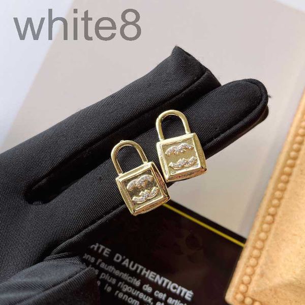 charm designerluxury lock diamond earrings delicate carm 18k gold plated earring fasion style women accessories jewelry selected couple gift, Golden