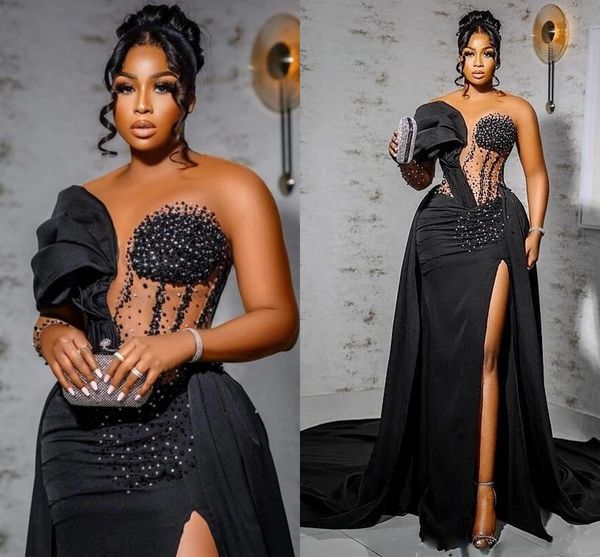 black mermaid prom dress 2023 overskirts satin sheer neck lace beaded formal evening gowns side slit abendkleider robes de soiree vestidos f
black mermaid prom dress 2023 overskirts satin sheer neck lace beaded formal evening gowns side slit abendkleider robes de soiree vestidos f