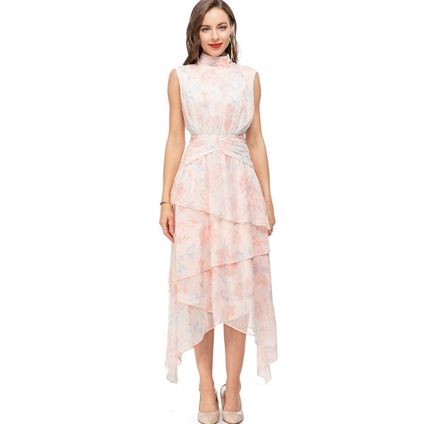 women's runway dresses stand collar sleeveless asymmetrical printed fashion high street vestido, Black
women's runway dresses stand collar sleeveless asymmetrical printed fashion high street vestido, Black