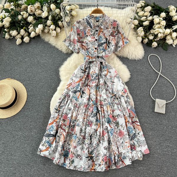 small design premium shirt dress summer short sleeve waist wrapped floral large swing mid length temperament dress, Black;gray
small design premium shirt dress summer short sleeve waist wrapped floral large swing mid length temperament dress, Black;gray