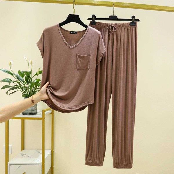 modal home wear womens summer thin loose fitting plus size v neck pocket short