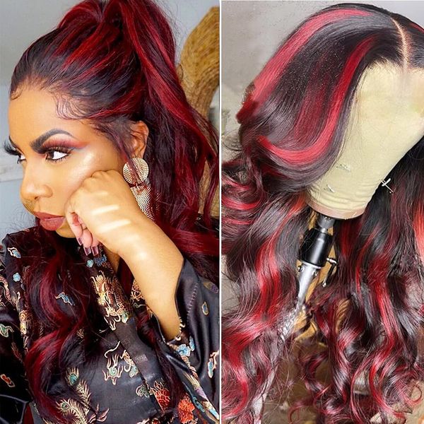 highlights red lace front wig synthetic loose wave wigs with baby hair blak and red glueless lace wigs body wave wig for womenfa, Black
highlights red lace front wig synthetic loose wave wigs with baby hair blak and red glueless lace wigs body wave wig for womenfa, Black