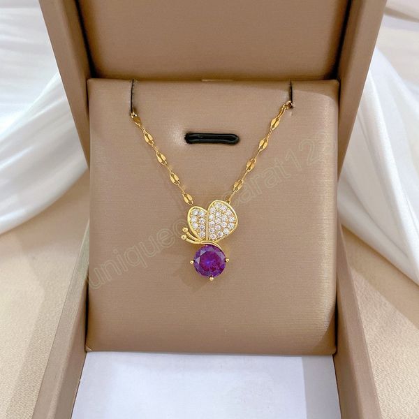 european and american copper micro-inlaid purple zircon butterfly pendant necklace for women banquet wedding animal jewelry gift, Silver
european and american copper micro-inlaid purple zircon butterfly pendant necklace for women banquet wedding animal jewelry gift, Silver