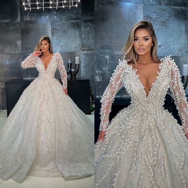 gorgeous beading pearls arabic wedding dresses ball gown v neck shiny bridal dress sequined lace custom made gowns, White
gorgeous beading pearls arabic wedding dresses ball gown v neck shiny bridal dress sequined lace custom made gowns, White