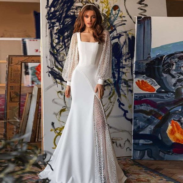 civil a-line wedding dress 2023 long puff sleeves square collar lace satin boho bridal gowns country custom made robe de mariee, White
civil a-line wedding dress 2023 long puff sleeves square collar lace satin boho bridal gowns country custom made robe de mariee, White