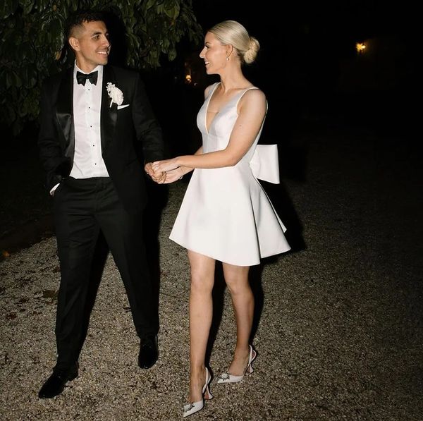 White Satin A-Line V-Neck Wedding Dress