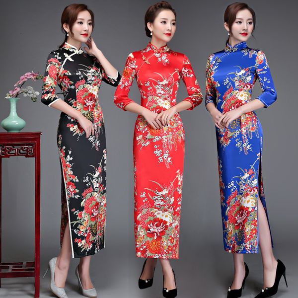casual dresses old shanghai elegant women satin qipao slim 3/4 sleeve long dress traditional chinese mandarin collar cheongsam vestidos 2303, Black;gray
casual dresses old shanghai elegant women satin qipao slim 3/4 sleeve long dress traditional chinese mandarin collar cheongsam vestidos 2303, Black;gray