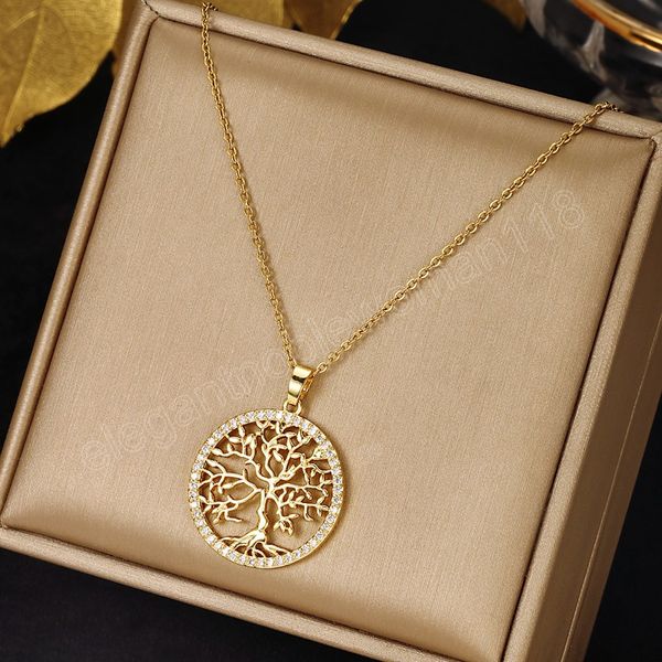 european and american fashion hollow inlaid zircon tree of life necklace for women personality round stainless steel jewelry, Silver
european and american fashion hollow inlaid zircon tree of life necklace for women personality round stainless steel jewelry, Silver