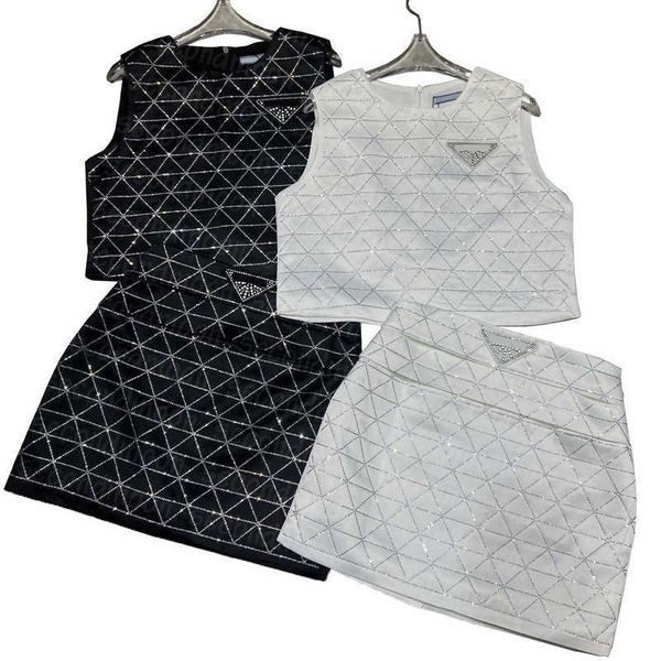 prad shiny rhinestone dress women night club dresses two piece dress sleeveless crystal vest skinny skirt, White