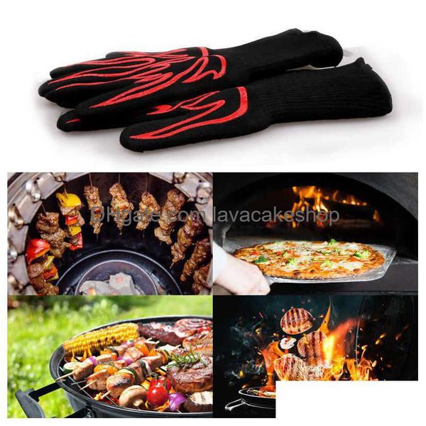 Image of Hand Protection Wholesale Fireproof Bbq Oven Gloves High Temperature Resistance Barbecue Glove 1 Pcs Anti-Scald Kitchen Backing Non-Sl Dhlom