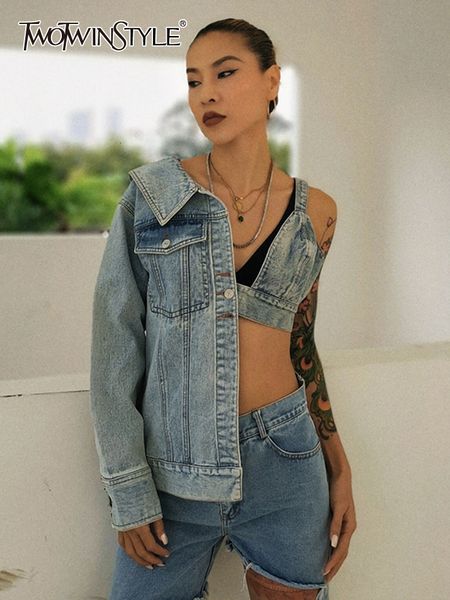women's leather faux twotwinstyle asymmetrical individuality denim jacket for women lapel long sleeve casual short jackets female fashi, Black
women's leather faux twotwinstyle asymmetrical individuality denim jacket for women lapel long sleeve casual short jackets female fashi, Black