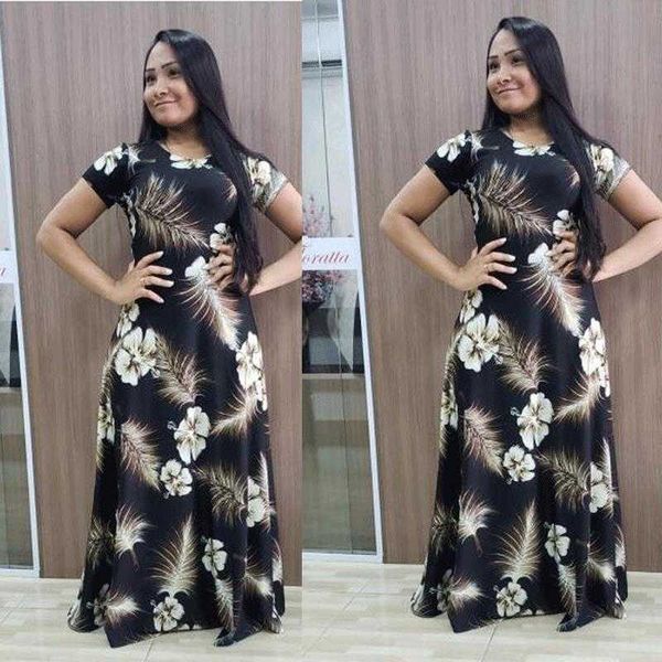 style digital printed stitching short sleeves dress long womens clothing, Black;gray
style digital printed stitching short sleeves dress long womens clothing, Black;gray
