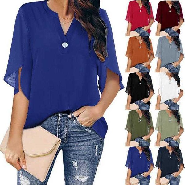 womens short sleeve elegant casual shirts solid color and v neck chiffon blouse, White
womens short sleeve elegant casual shirts solid color and v neck chiffon blouse, White