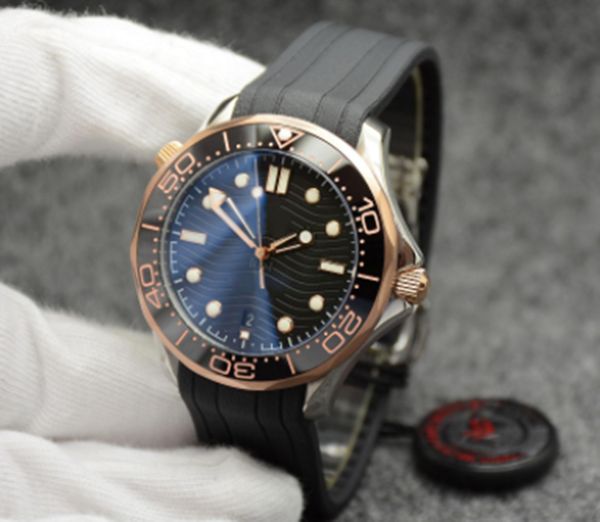 42mm automatic mechanical outdoor men's watch blue dial black rubber strap gold rotatable bezel clear case back 2023 wristwatch designe, Slivery;brown
42mm automatic mechanical outdoor men's watch blue dial black rubber strap gold rotatable bezel clear case back 2023 wristwatch designe, Slivery;brown