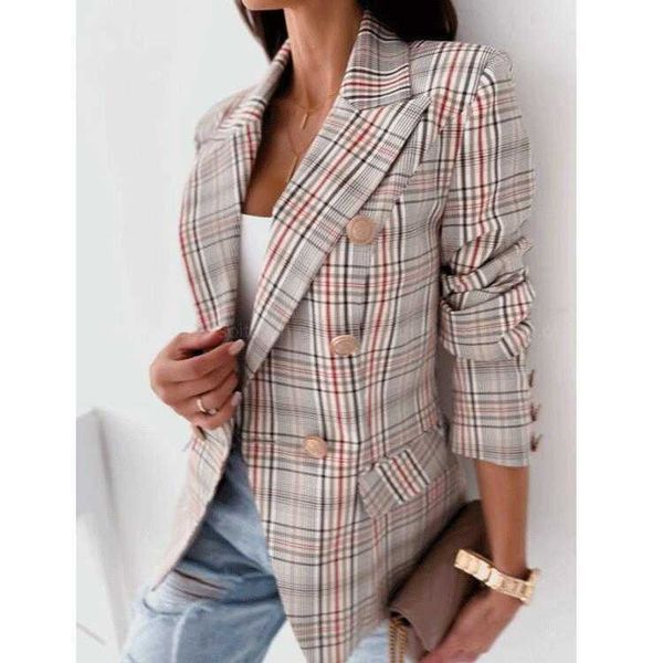 womens clothing autumn blazers and winter long sleeve double breasted plaid, White;black
womens clothing autumn blazers and winter long sleeve double breasted plaid, White;black