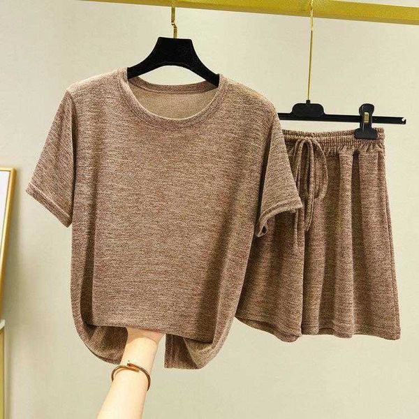 summer thin arabesquitic fabric house suit womens round neck large size short