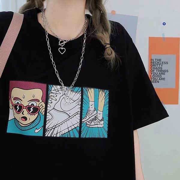 women's t-shirt designer brand t-shirt summer crewneck short sleeve couple print clothing, White
women's t-shirt designer brand t-shirt summer crewneck short sleeve couple print clothing, White