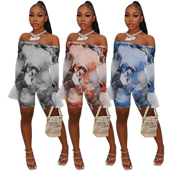 womens nightclub jumpsuit transparent mesh floral print bell sleeve off, Black;white
womens nightclub jumpsuit transparent mesh floral print bell sleeve off, Black;white