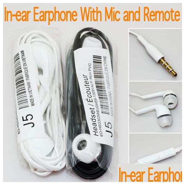 Image of Cell Phone Earphones Earphone In-Ear Headset Stereo With Mic And Remote Headphone For Galaxy S7 S6 S5 S4 100Pcs/Up Drop Delivery Pho Dhabk