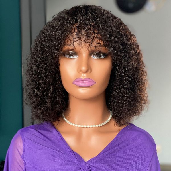 200 density curly fringe human hair wigs, Black;brown 
200 density curly fringe human hair wigs, Black;brown