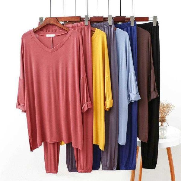 womens spring and summer modal thin v neck mid sleeve ankle tied pajamas loose home
womens spring and summer modal thin v neck mid sleeve ankle tied pajamas loose home