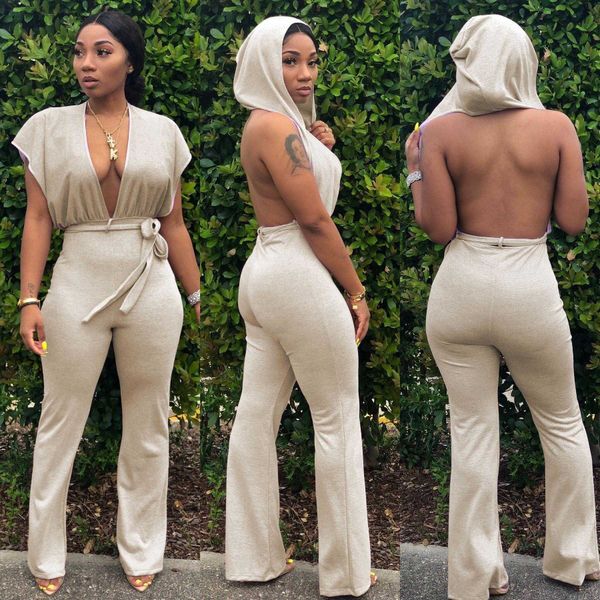 womens jumpsuit hooded backless sportswear ins internet celebrity, Black;white