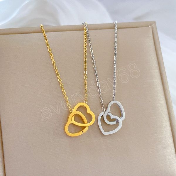 european and american fashion double heart interlocking necklace for women charm romantic heart stainless steel jewelry gift, Silver
european and american fashion double heart interlocking necklace for women charm romantic heart stainless steel jewelry gift, Silver