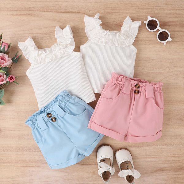 summer kids clothes girls outfits white sleeveless ruffle ribbed vest shorts cute party baby clothing 1-5 years p230331
summer kids clothes girls outfits white sleeveless ruffle ribbed vest shorts cute party baby clothing 1-5 years p230331