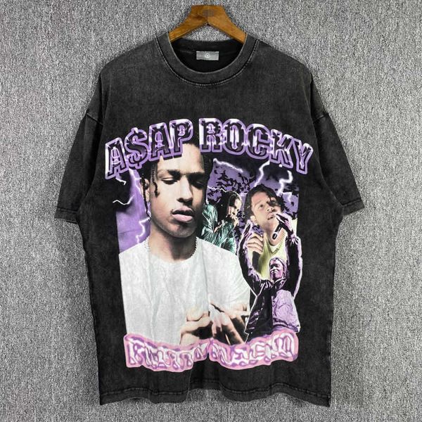 european and american fashion label asap rocky rapper portrait washed made old high street loose versatile short sleeve t-shirt for men, Black;brown
european and american fashion label asap rocky rapper portrait washed made old high street loose versatile short sleeve t-shirt for men, Black;brown