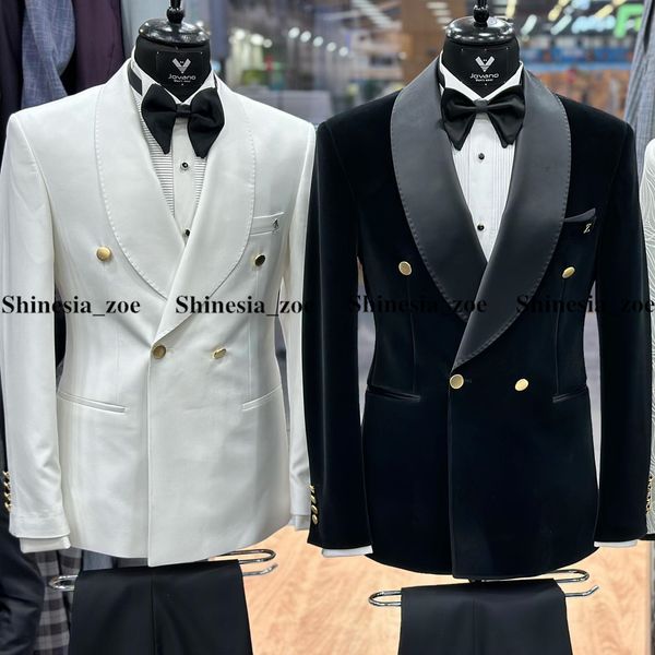 double breasted man wedding tuxedos black and white business suit for men men party suit custom made two-piece set, Black;gray
double breasted man wedding tuxedos black and white business suit for men men party suit custom made two-piece set, Black;gray