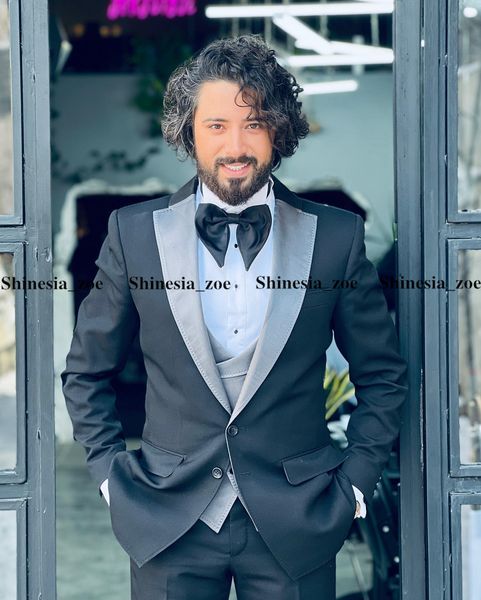 two buttons black mens wedding tuxedos men's prom evening set business blazer three-piece suit, Black;gray
two buttons black mens wedding tuxedos men's prom evening set business blazer three-piece suit, Black;gray