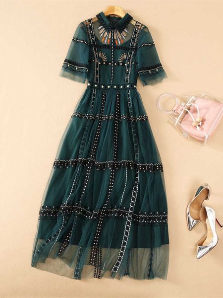 summer runway green mesh embroidery dress women's short sleeve vintage dot embroidered tulles elegant evening party long vestido, White;black
summer runway green mesh embroidery dress women's short sleeve vintage dot embroidered tulles elegant evening party long vestido, White;black