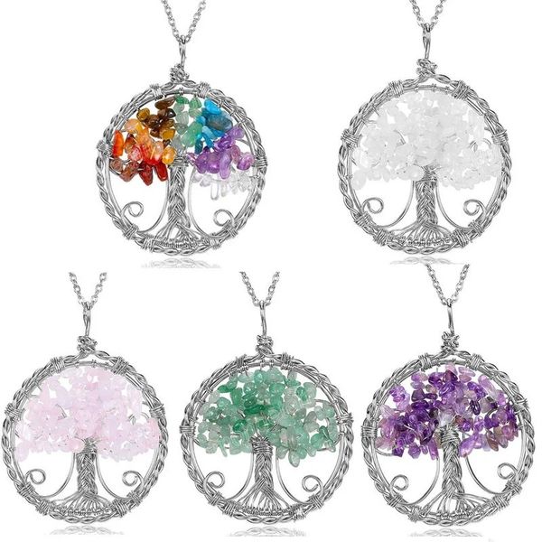 crystal gravel life tree pendant necklace natural crystal stone necklaces fashion accessories with chain, Silver
crystal gravel life tree pendant necklace natural crystal stone necklaces fashion accessories with chain, Silver