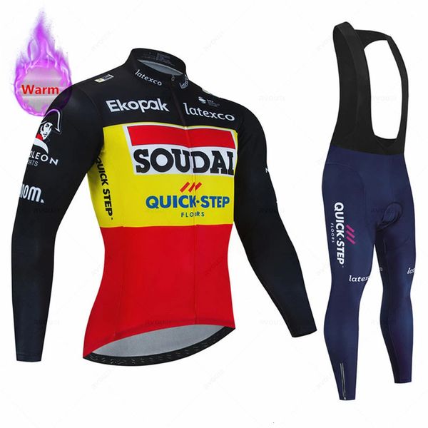 Image of Cycling Jersey Sets Soudal Quick Step Winter Jerseys Set Men Thermal Fleece Bike Clothes Maillot Ropa Ciclismo Hombre Warm Bicycle Clothing 231102