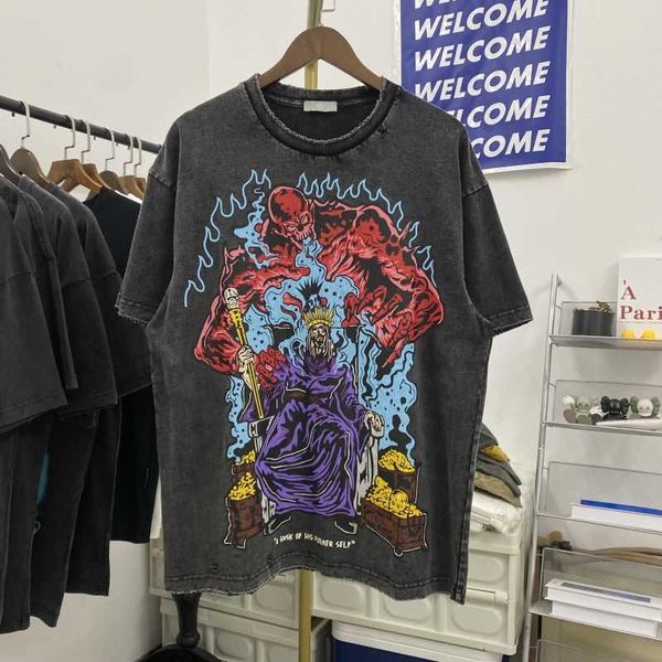 american fashion brand summer man's wrath print washed worn damaged high street loose men's short sleeve t-shirt, White;black
american fashion brand summer man's wrath print washed worn damaged high street loose men's short sleeve t-shirt, White;black