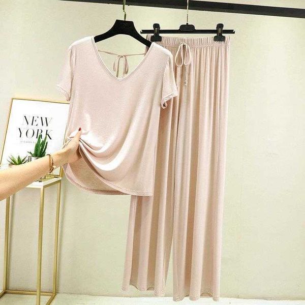 modal pajamas summer v neck beauty back wide leg pants large size loose short
modal pajamas summer v neck beauty back wide leg pants large size loose short