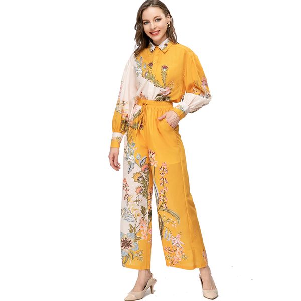 women's runway two piece pants set turn down collar long sleeves printed shirt with wide leg pant fashion twinsets, White
women's runway two piece pants set turn down collar long sleeves printed shirt with wide leg pant fashion twinsets, White