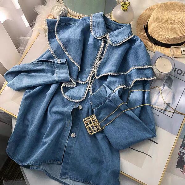 ladies women's clothing vintage beading blouses vintage jean blusas mujer de moda 2023 fashion denim shirt loose blouse, White
ladies women's clothing vintage beading blouses vintage jean blusas mujer de moda 2023 fashion denim shirt loose blouse, White