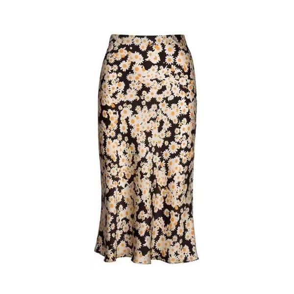 pencil skirt black floral printed silk skirt