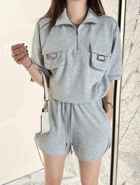 women's tracksuits french stick bag pocket t-shirt sweater set half zip sweater with marathon shorts 331, Gray
women's tracksuits french stick bag pocket t-shirt sweater set half zip sweater with marathon shorts 331, Gray