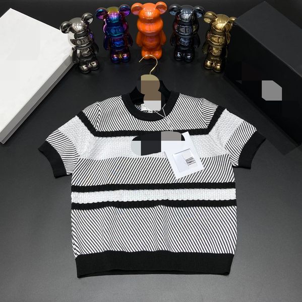 329 2023 spring summer brand same style sweater short sleeve black crew neck pullover fashion womens clothes womens qian289, White;black
329 2023 spring summer brand same style sweater short sleeve black crew neck pullover fashion womens clothes womens qian289, White;black