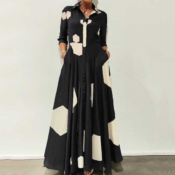 ellafads women maxi dress casual long sleeve geometric print lapel nipped waist with pockets elegant party dresses, White;black
ellafads women maxi dress casual long sleeve geometric print lapel nipped waist with pockets elegant party dresses, White;black