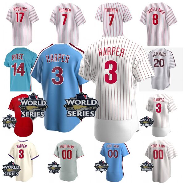 Image of Stitched Custom 3 Bryce Harpe Jersey 7 Trea Turner 17 Rhys Hoskins 10 JT Realmuto 12 Kyle Schwarber Bryson Stott Baseball Jerseys Men Women Youth