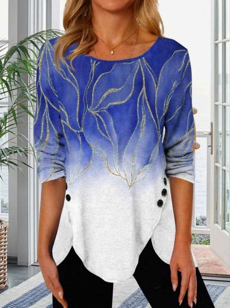 autumn and winter positioning blouses printing button irregular hem round neck, White
autumn and winter positioning blouses printing button irregular hem round neck, White