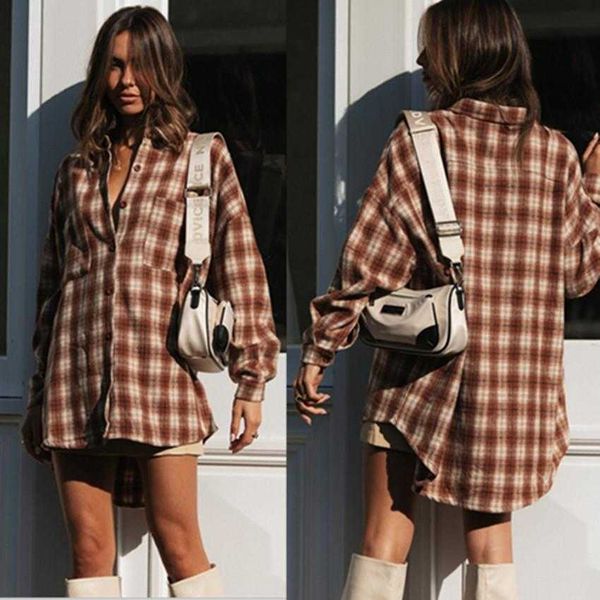 fall street temperament long sleeve shirts lapel loose womens plaid shirt mid, White
fall street temperament long sleeve shirts lapel loose womens plaid shirt mid, White