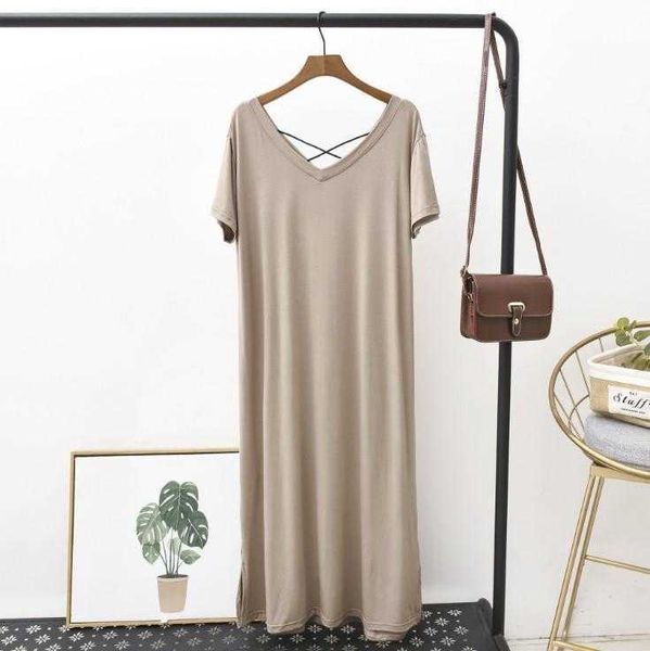 spring summer dresses clothes modal short sleeved loose v neck dress womens back, Black;gray
spring summer dresses clothes modal short sleeved loose v neck dress womens back, Black;gray