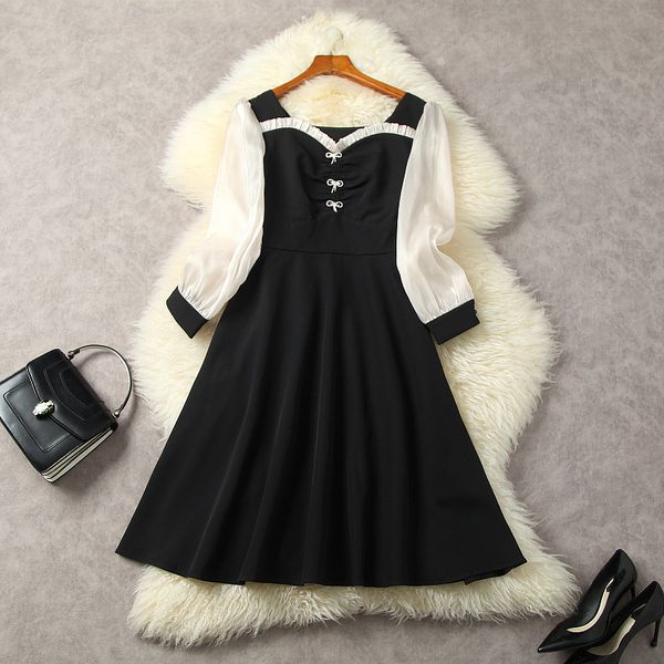 casual dresses european and american women's clothes 2023 spring new nine-point sleeve pin a bead bow fashionable dress, Black;gray
casual dresses european and american women's clothes 2023 spring new nine-point sleeve pin a bead bow fashionable dress, Black;gray